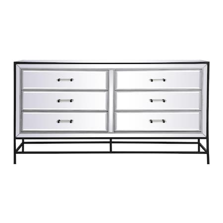 Convenience Concepts 60 in. Mirrored 6 Drawers Chest, Black HI3479055